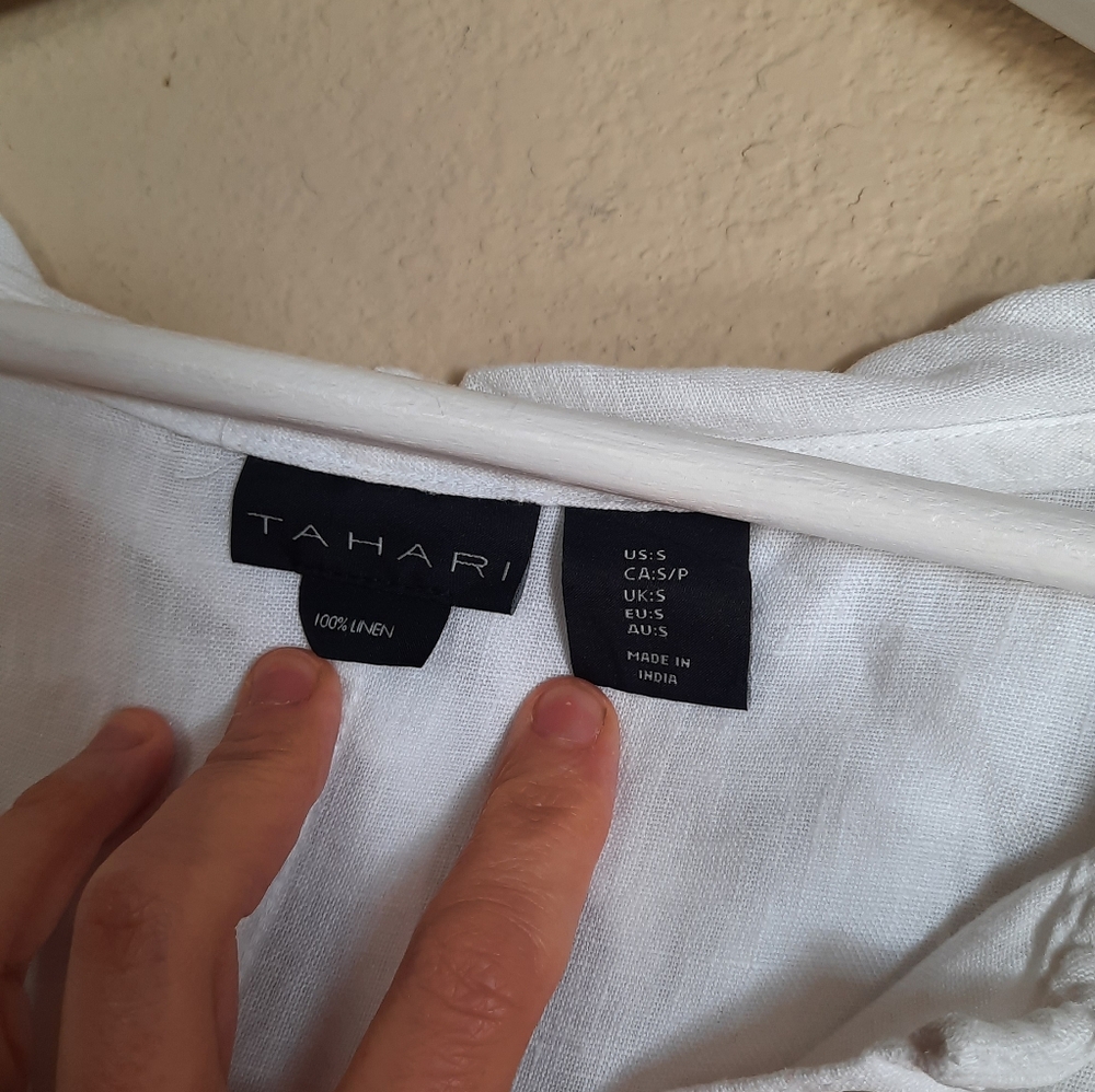 Tahari 100% Linen Blouse Hooded Lagenlook Scandi Coastal Summer - Picture 7 of 8